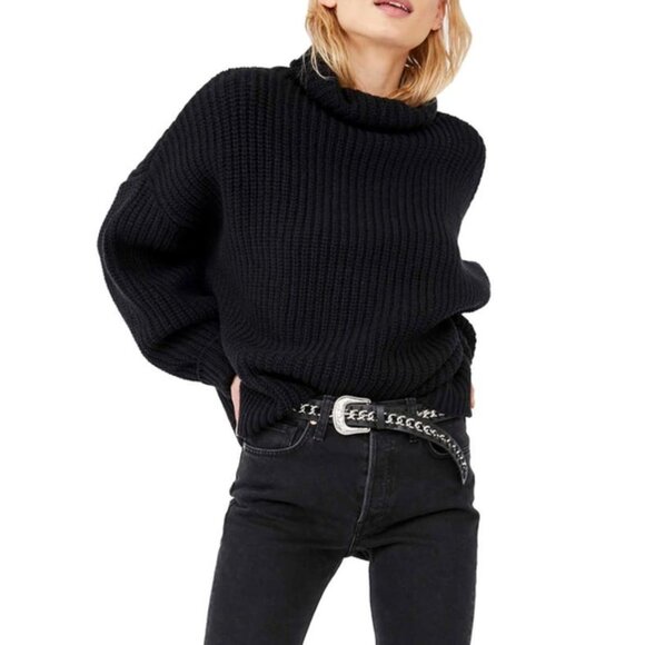 Free People Sweaters - Free People Swim Too Deep Turtleneck Sweater In Black Size Medium
